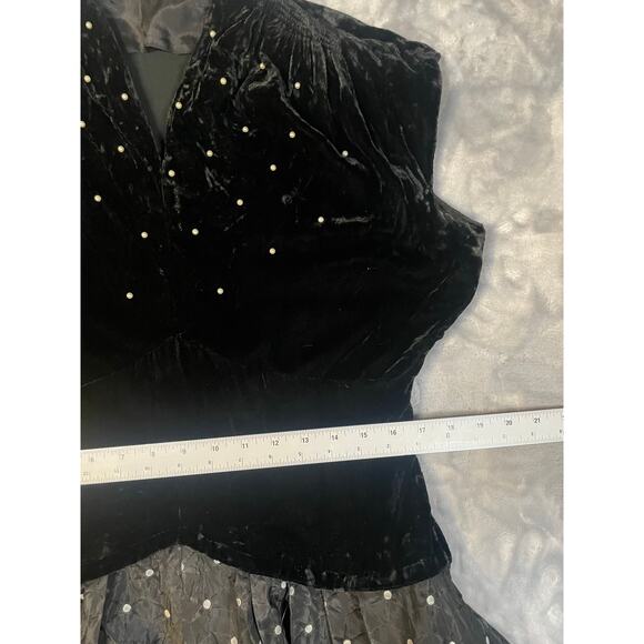 Vtg 1950s velvet taffeta cocktail dress L/XL silver atomic print rhinestone VLV - Picture 6 of 11